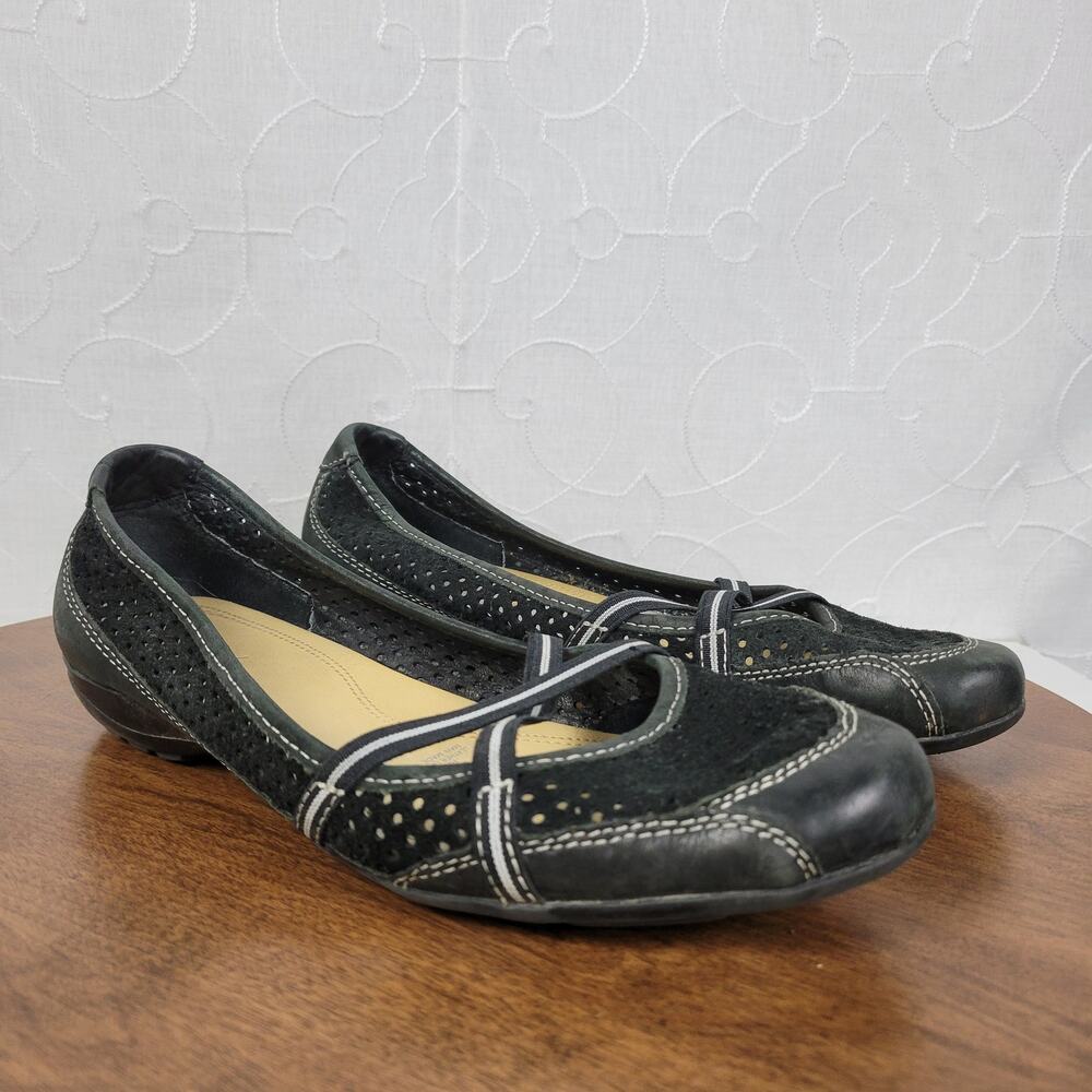 Natural Soul Women's Plantain Flats 9.5 Black Suede Leather Laser Cut Slip On